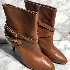Ralph Lauren Women Leather Booties Boots Laurie Camel Cognac Size11
